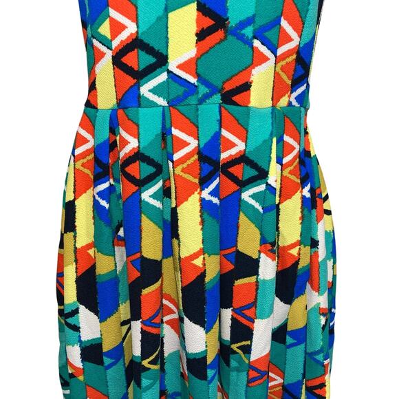 NEW LuLalRoe Amelia Dress Colorful Fit Flare Geometric Pattern Pleat Stretch XXS - Picture 7 of 16